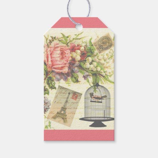Roze Frans Thema  Paris Gift Label Cadeaulabel (Voorkant)