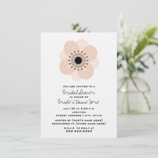 Roze Franse Anemone Bridal Shower Uitnodiging (Staand voorkant)