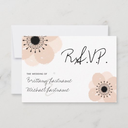 Roze Franse Anemone Wedding RSVP Kaartje (Voorkant)