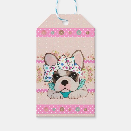 Roze Franse Bulldog Gift Label Kaart Cadeaulabel (Voorkant)
