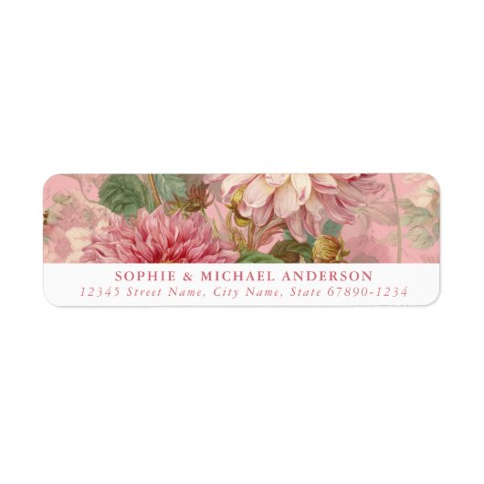 Roze Franse Floral Retour Adres Labels (Voorkant)