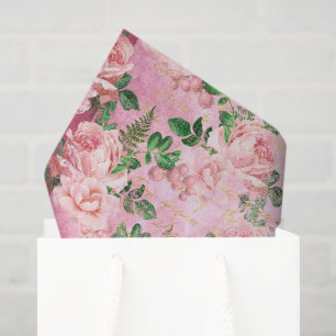 Roze  Franse Floral Tissuepapier