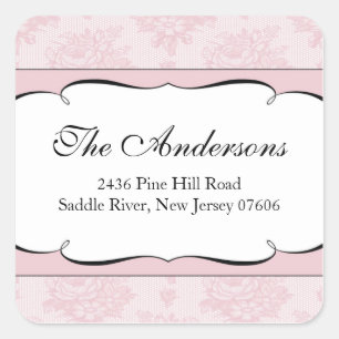 Roze Franse kant Adres bruiloft Square Sticker