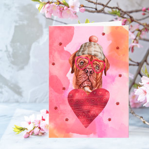 Roze Franse Mastiff Valentijnsdag Cadeau Hondkaart Kaart