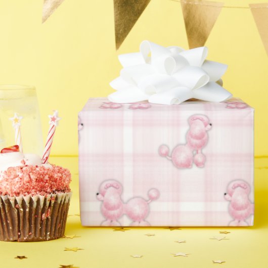 Roze Franse poedels op plaid Cadeaupapier (Verjaardagsfeest)