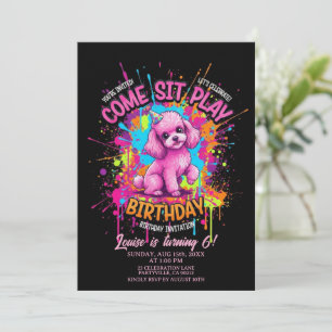 Roze Franse Poodle Kom Zitten Spelen Verjaardag Kaart