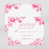 Roze Franse Toile Wedding RSVP Kaartje (Voorkant / Achterkant)