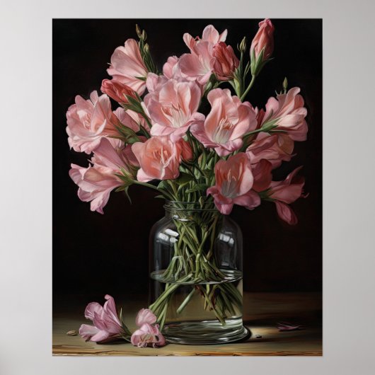 Roze Freesia Bloemen Art Print Poster (Voorkant)