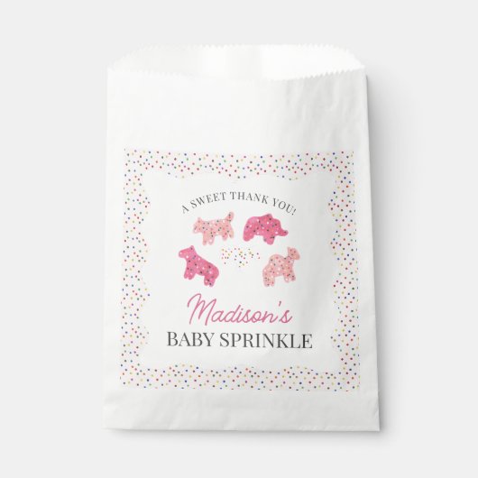 Roze Frosted Animal Cookies Baby Sprinkle Bedankzakje (Voorkant)