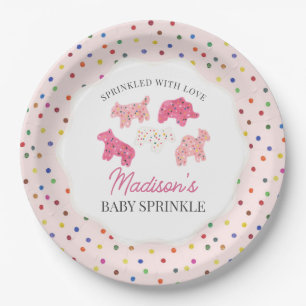Roze Frosted Animal Cookies Baby Sprinkle Papieren Bordje