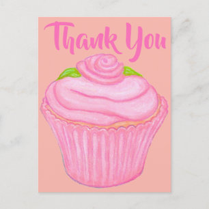 Roze Frosted Cupcake Bedankt Card Briefkaart
