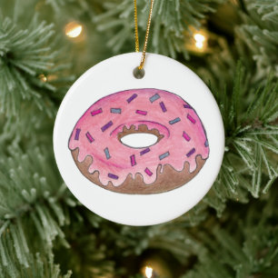 Roze Frosted Donut Doughnut Sprinkles Junk Food Keramisch Ornament