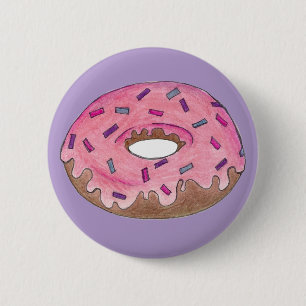 Roze Frosted Donut Doughnut w/Sprinkles Junk Food Ronde Button 5,7 Cm