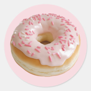 Roze Frosted Donut met Sprinkles Ronde Sticker