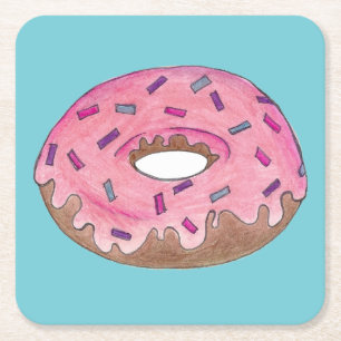 Roze Frosted Donut Sprinkles Doughnut Junk Food Vierkante Kartonnen Onderzetter