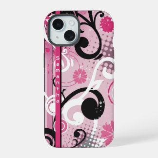 Roze Frutiger Metro Bloemmotief iPhone 15 Hoesje