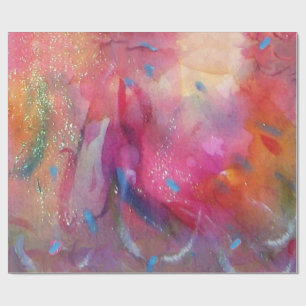 ROZE FUCHSIA BLAUW ABSTRACTE WATERVERF CADEAUPAPIER