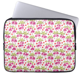 Roze Fuchsia Bloempatroon – Retro Botanisch Laptop Sleeve