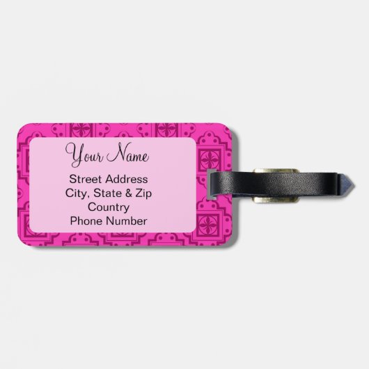 Roze Fuchsia en magenta Arabesque Moroccan Bagagelabel (Achterkant horizontaal)
