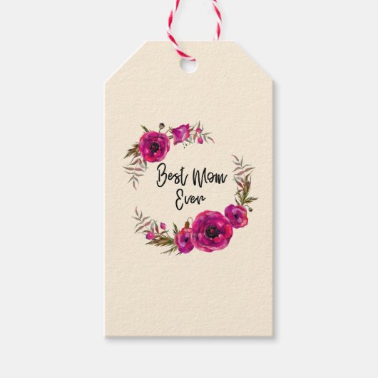 Roze Fuchsia Floral Poppies met de beste mam ooit Cadeaulabel (Voorkant)