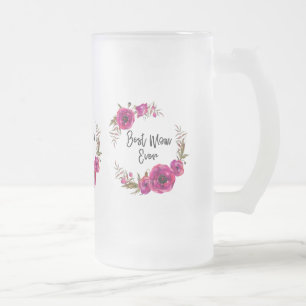 Roze Fuchsia Floral Poppies met de beste mam ooit Matglas Bierpul