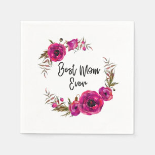 Roze Fuchsia Floral Poppies met de beste mam ooit Servet