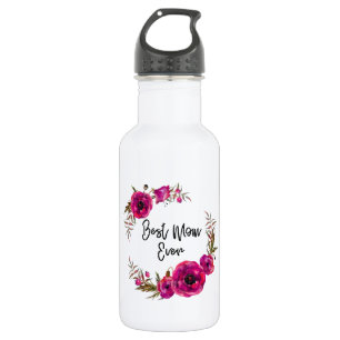 Roze Fuchsia Floral Poppies met de beste mam ooit Waterfles