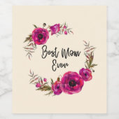Roze Fuchsia Floral Poppies met de beste mam ooit Wijn Etiket (Enkel label)
