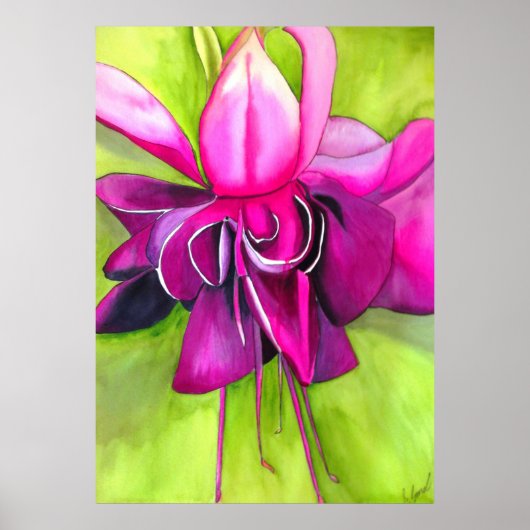 Roze Fuchsia heldere waterverf moderne bloemkunst Poster (Voorkant)