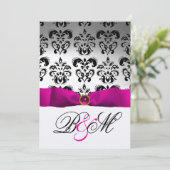 ROZE FUCHSIA LINT GOUDE ZWARTE DAMASCESE MONOGRAM KAART (Staand voorkant)
