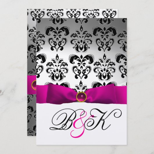 ROZE FUCHSIA LINT WIT ZWART DAMAST MONOGRAAM KAART (Voorkant / Achterkant)