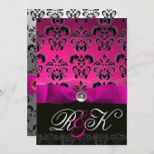 ROZE FUCHSIA LINT WIT ZWART DAMAST MONOGRAM KAART (Voorkant / Achterkant)