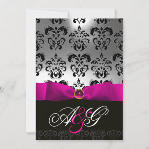 ROZE FUCHSIA LINT WIT ZWART DAMAST MONOGRAM KAART