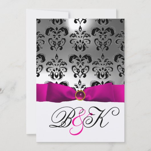 ROZE FUCHSIA LINT WIT ZWART DAMAST MONOGRAM KAART (Voorkant)