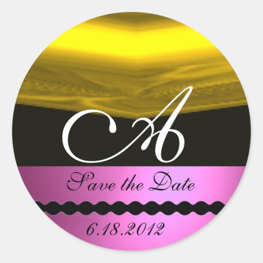 ROZE FUCHSIA PAARSE GOUDEN MONOGRAM RONDE STICKER (Voorkant)