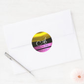 ROZE FUCHSIA PAARSE GOUDEN MONOGRAM RONDE STICKER (Envelop)