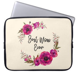 Roze Fuchsia Poppies Best Mam Ever - Moederdag Laptop Sleeve