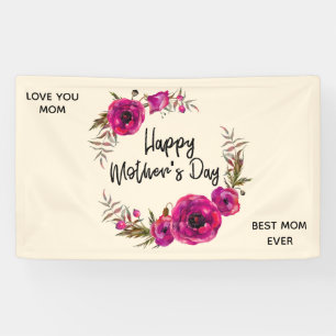 Roze Fuchsia Poppies Best Mam Ever - Moederdag Spandoek