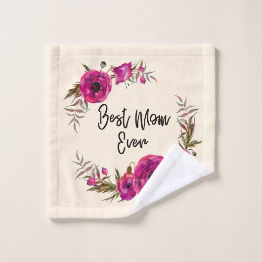 Roze Fuchsia Poppy Wreaty Best Mam Ever Bad Handdoek (Wasdoekje)