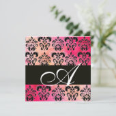 ROZE FUCHSIA ROOD ZWART DAMAST MONOGRAM , wit Kaart (Staand voorkant)