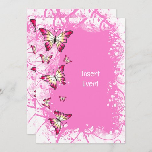 roze fuchsia white waterverf vlinder kaart (Voorkant / Achterkant)