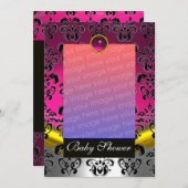 ROZE FUCHSIA WIT DAMAST BABYSHOWER MONOGRAAF KAART (Voorkant / Achterkant)