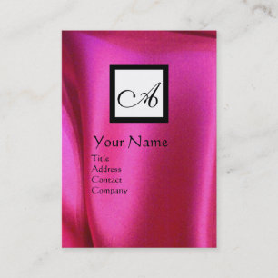 ROZE FUCHSIA ZIJDEN DOEK ,SQUARE MONOGRAM VISITEKAARTJE