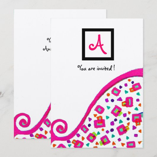 ROZE FUCHSIA ZILVEREN ABSTRACTE DECO VIERKANTE MON KAART (Voorkant / Achterkant)