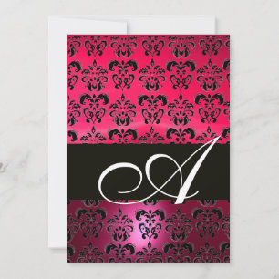 ROZE FUCHSIA ZWART DAMAST MONOGRAM ,helder wit Kaart