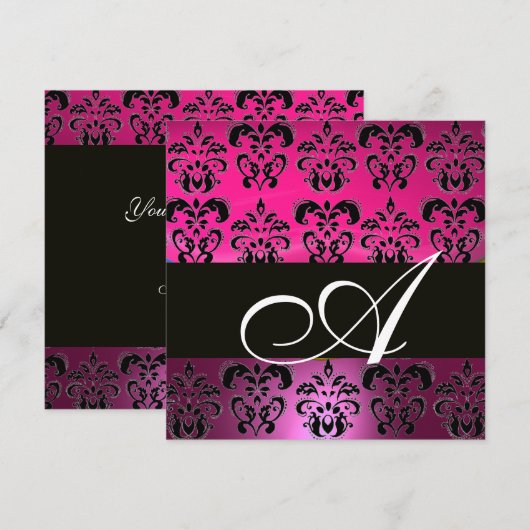 ROZE, FUCHSIA ZWART,PAARS DAMASK WIT MONOGRAM KAART (Voorkant / Achterkant)