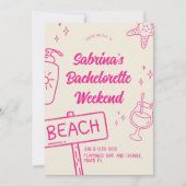 Roze Fun Beach Afscheidscadeau Weekend Uitnodiging (Voorkant)