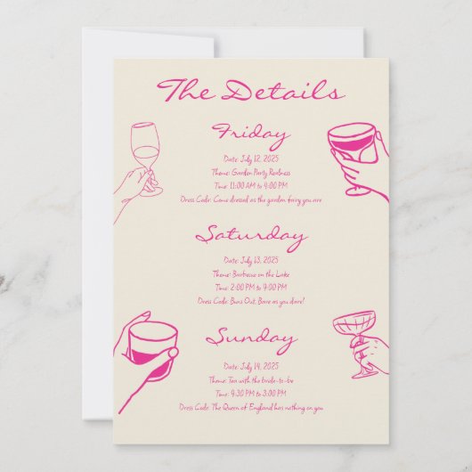 Roze Fun Beach Uitnodiging Meisjesweekend (Achterkant)