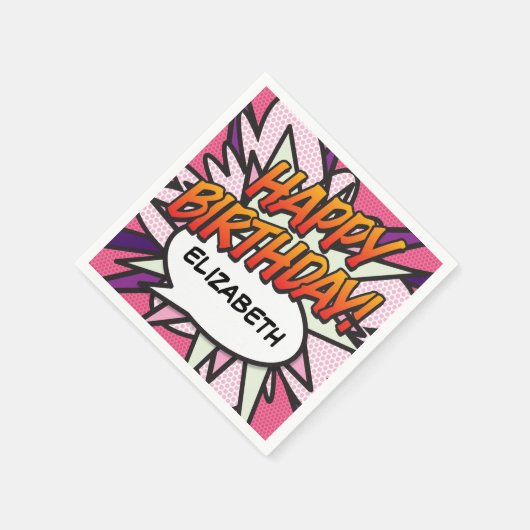 Roze Fun GEFELICITEERD Verjaardag Persoonlijk Servet (Hoek)