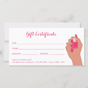 Roze Fuschia Modern Nail Salon Gift Certificate